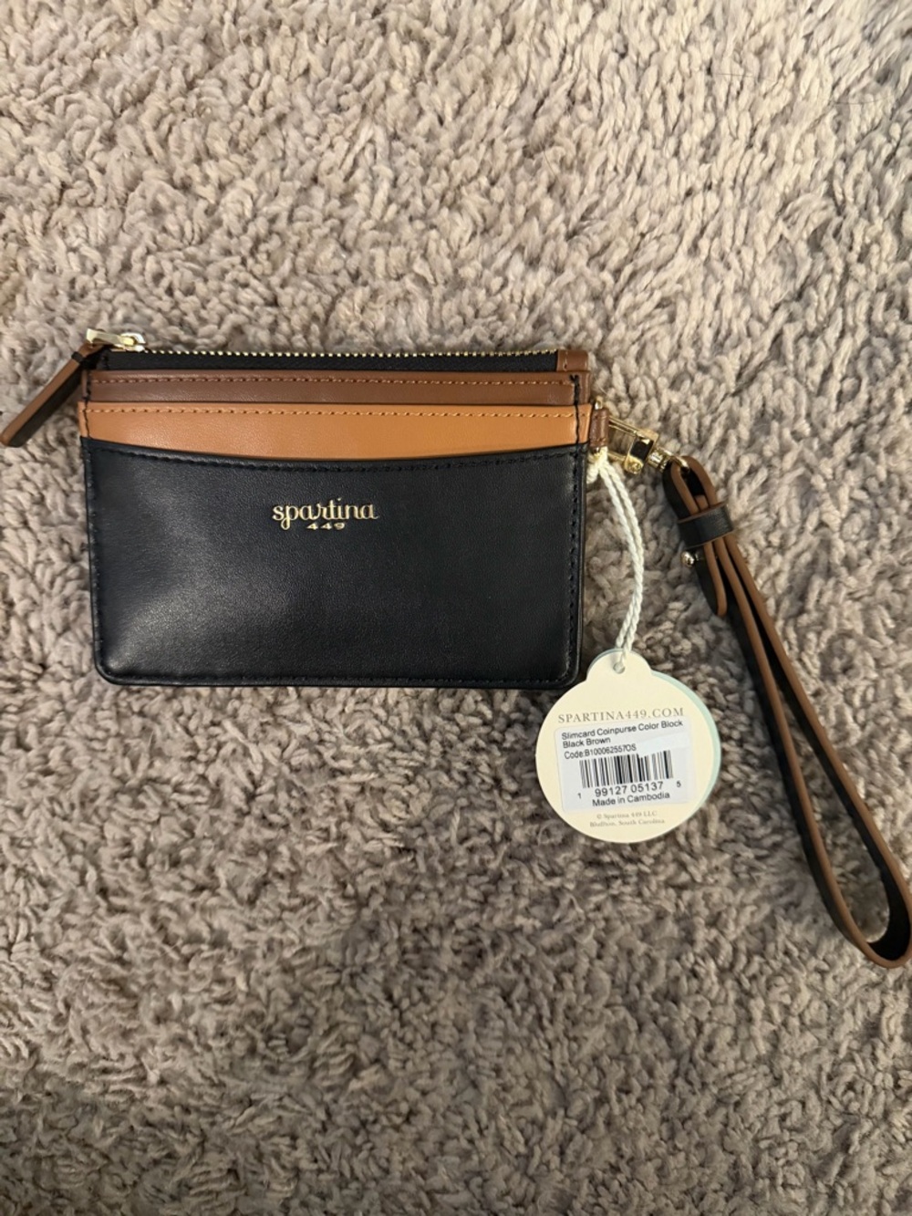 Spartina 449 Black and Brown Leather Card & Key Holder Wristlet